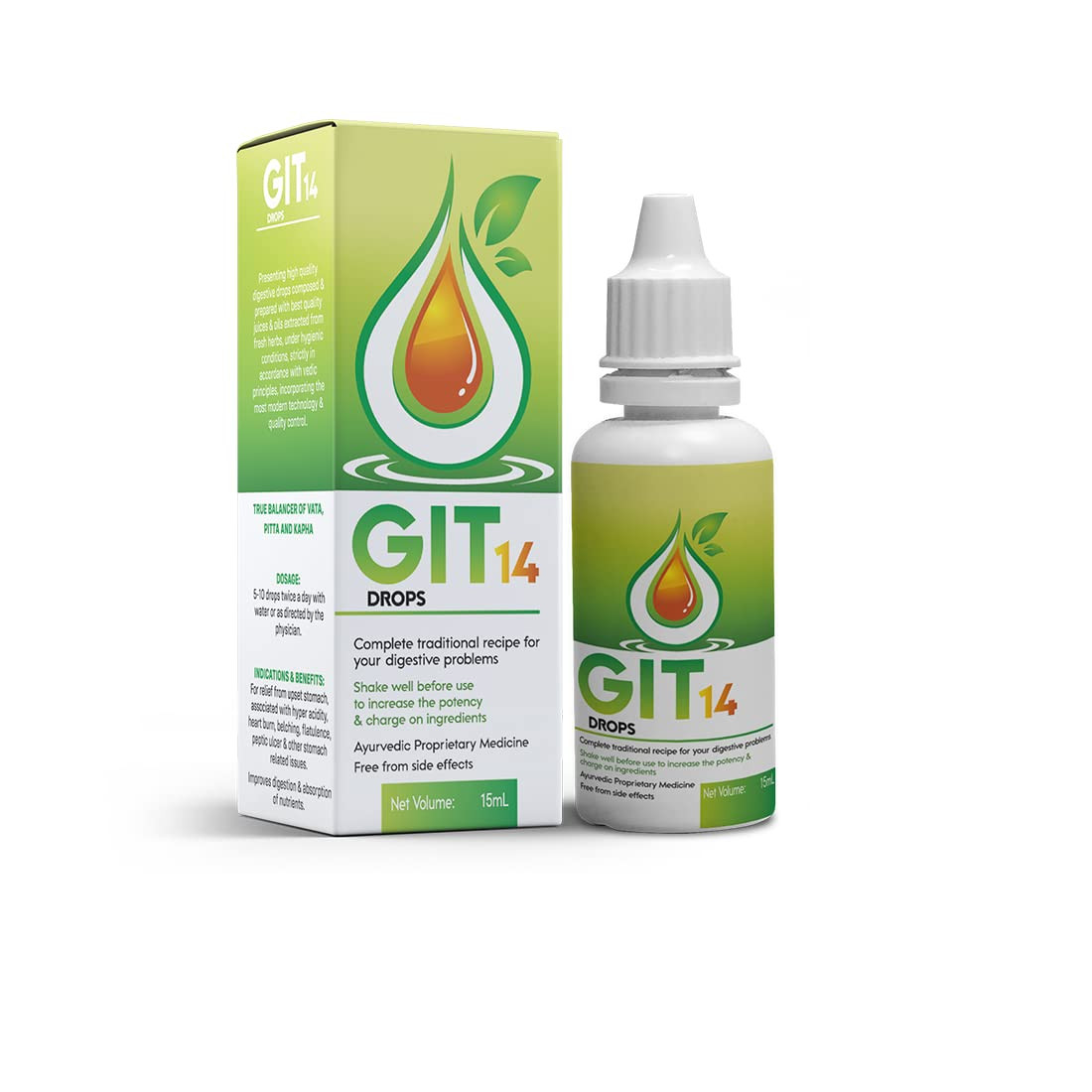 Rjuv9 GIT14 Digestive Drops - 15ml | Enhance Digestion | Nutrient Absorption | Reduce Bloating & Gas | Relieve Heartburn, Acidity & Peptic Ulcers | Ayurvedic Medicine for